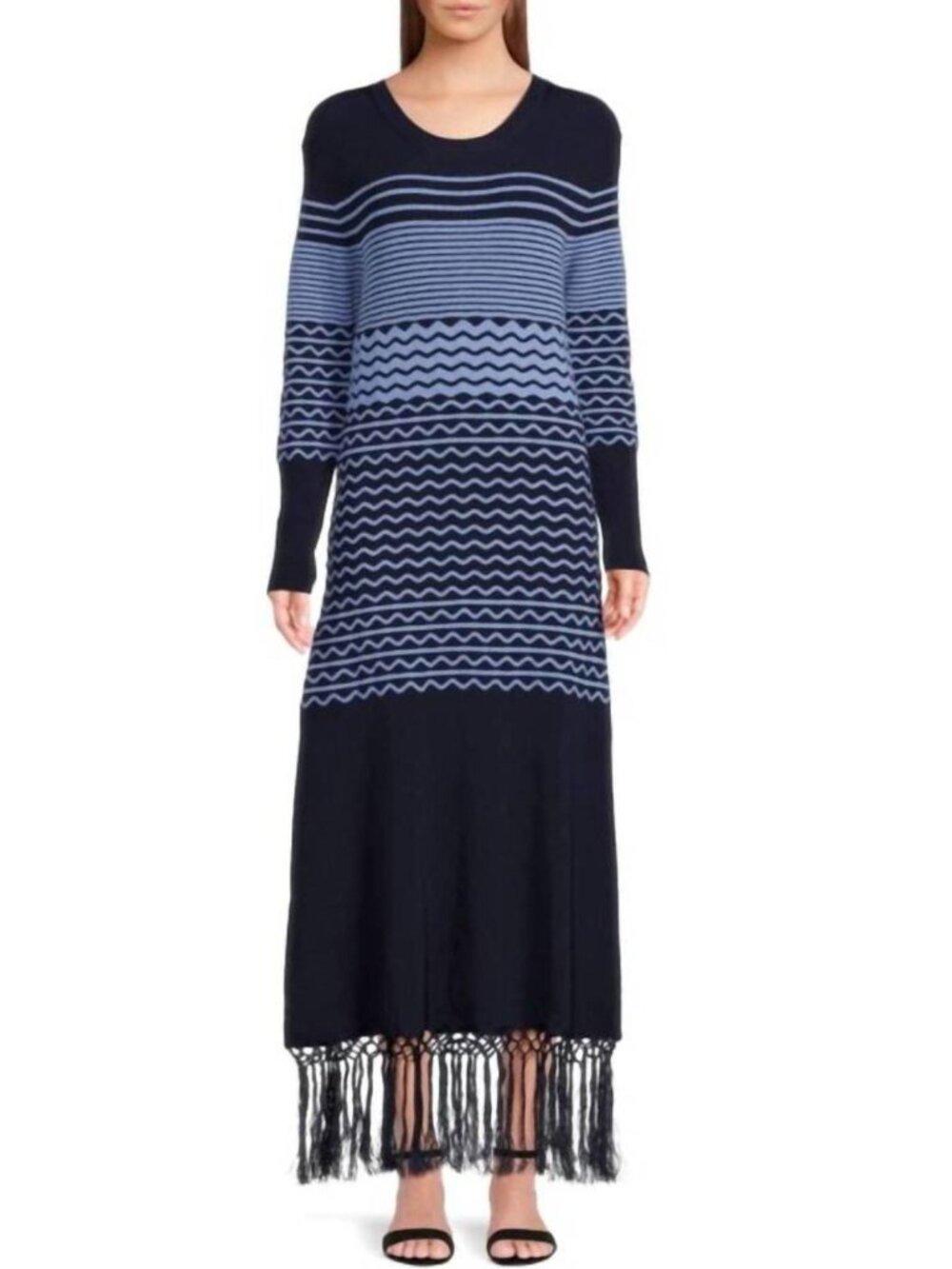 TANYA TAYLOR terence knit fringe maxi dress in maritime blue medium